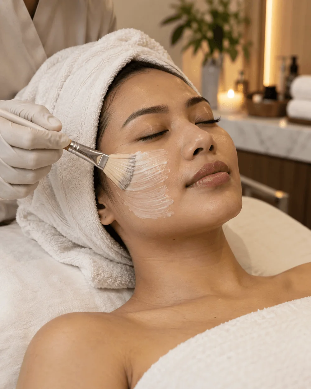 Illustrative facial care with a soft mask brush